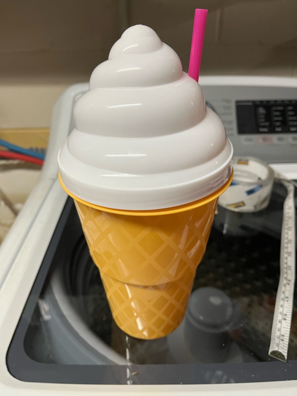 Ice Cream Cone Tumbler Cup with Straw - Yellow & White Giveaway NWOT